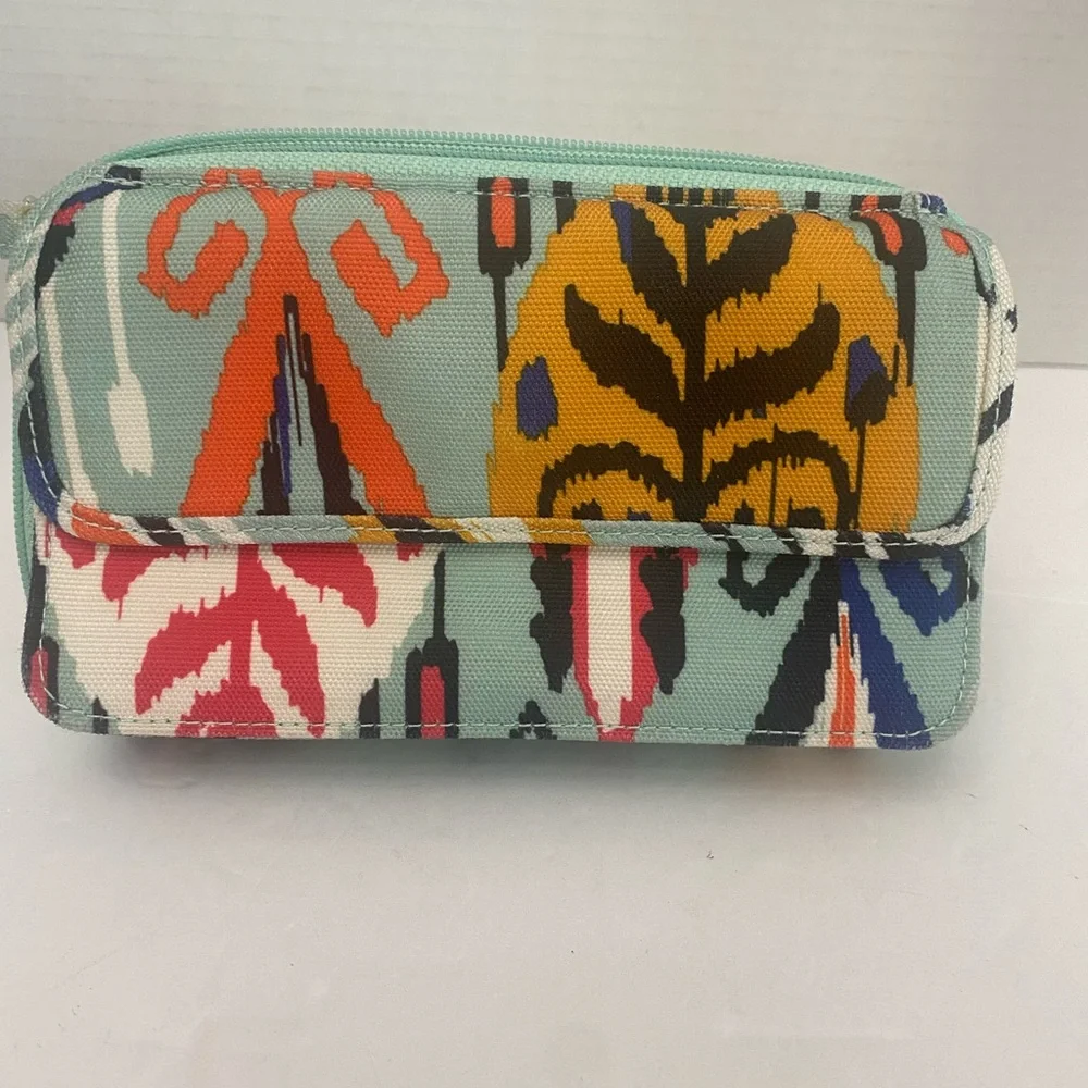 Vera Bradley Green and Red Cosmetic Bag with Ikat Design